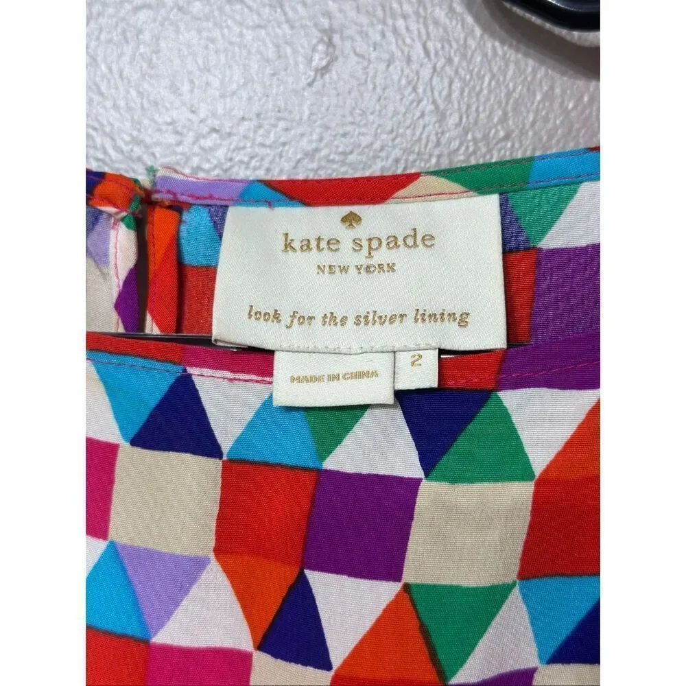 NWOT Kate Spade 100% Silk Abbey Sheath Geometric Fit & Flare Smocked Waist Dress